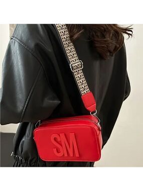 Vegan Leather Rectangle Crossbody Bag Adjustable Strap